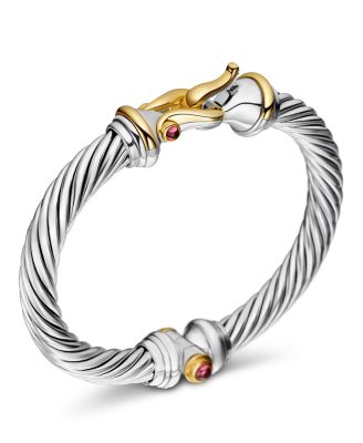 Sterling Silver & 18K Yellow Gold Cable Buckle Bracelet with Rhodalite Garnet