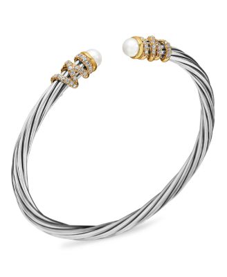 Helena End Station Bracelet with Cultured Freshwater Pearls, Diamonds and 18K Gold
