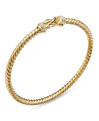 Buckle Cablespira&reg; Bracelet in 18K Yellow Gold with Diamonds, 3.5mm