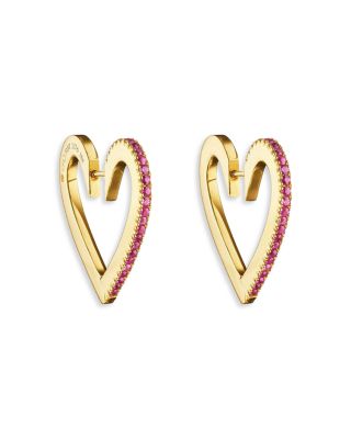 CADAR - 18K Yellow Gold Endless Ruby Heart Hoop Earrings
