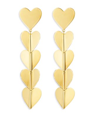 18K Yellow Gold Endless Wings of Love, Folded Heart Drop Earrings
