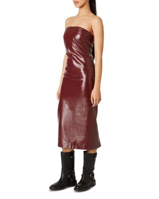 chinese dress ladies Faux Leather Midi Dress Brown / M main image 0