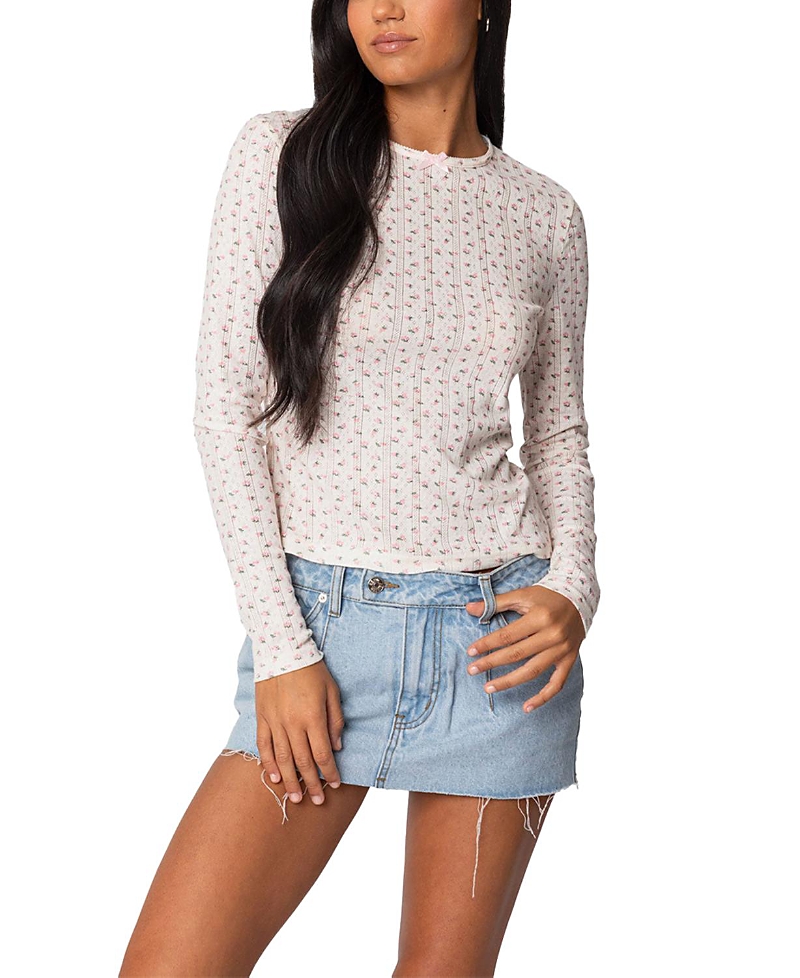 Shop Edikted Emery Printed Pointelle Top In Cream