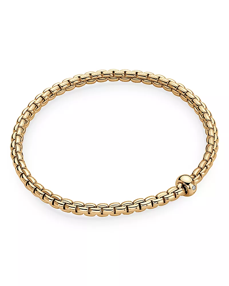Fope 18K Yellow Gold Eka Diamond Rondelle Box Link Flex Bracelet