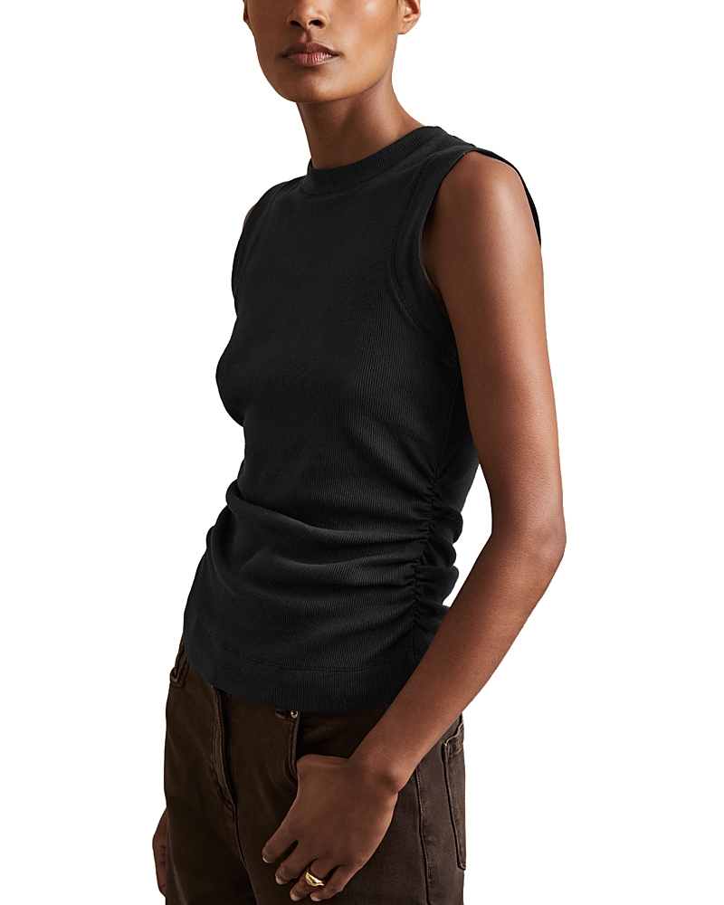 Reiss Navy Ribbed Ruched Waist Vest In Navy
