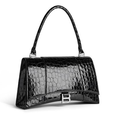 Hourglass Hinge Medium Handbag Crocodile Embossed