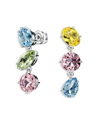 Gema Multicolor Crystal Mismatch Triple Drop Earrings in Rhodium Plated
