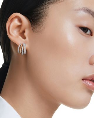 Hyperbola Crystal Split Hoop Earrings in Gold Tone & Rhodium Plated