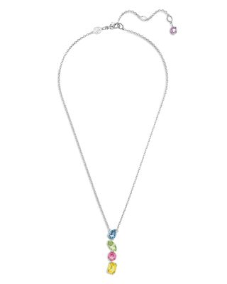 Gema Multicolor Crystal Lariat Necklace in Rhodium Plated, 14.87"-16.87"
