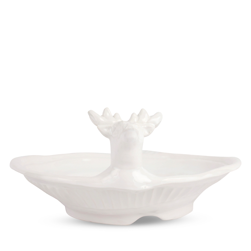 Vietri Pietra Natale Deer Shallow Bowl In White
