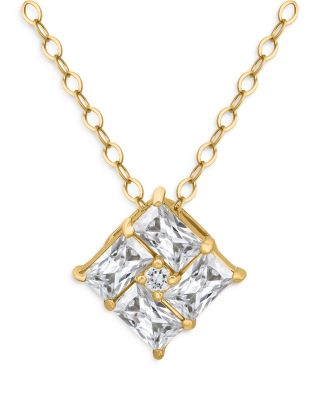 AQUA - Baguette Cubic Zirconia Square Pendant Necklace in 18K Gold Plated Sterling Silver, 16"-18" - Exclusive