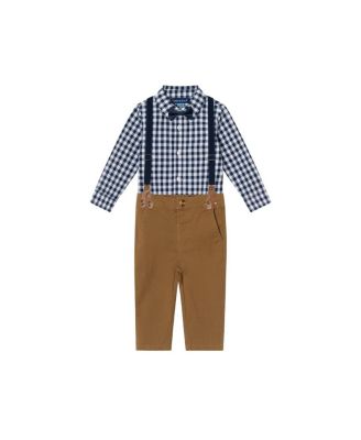 Andy & Evan - Boys' Navy Gingham Buttondown with Suspenders & Pant Set - Baby