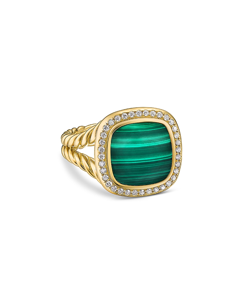 David Yurman Albion Ring in 18K Yellow Gold with Malachite and Diamonds, 11mm
