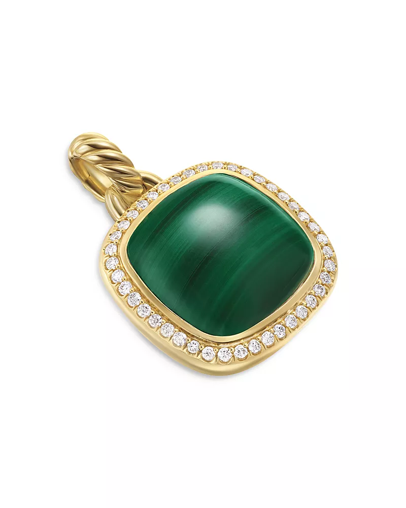 David Yurman Albion Pendant in 18K Yellow Gold with Malachite and Diamonds, 15mm
