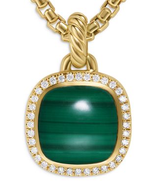Albion&reg; Pendant in 18K Yellow Gold with Malachite and Diamonds, 11mm