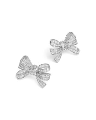 Diamond Pav&amp;eacute; Bow Stud Earrings in 14K White Gold, 2.00 tcw  
