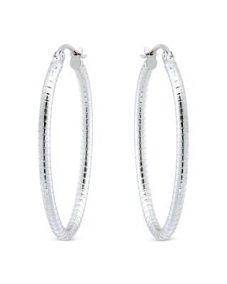 Aqua Textured Oval Hoop Earrings in Sterling Silver - Exclusive