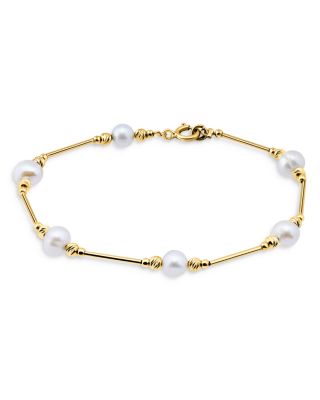 Aqua Cultured Freshwater Pearl Bar Bracelet in 18K Gold Plated Sterling Silver - Exclusive