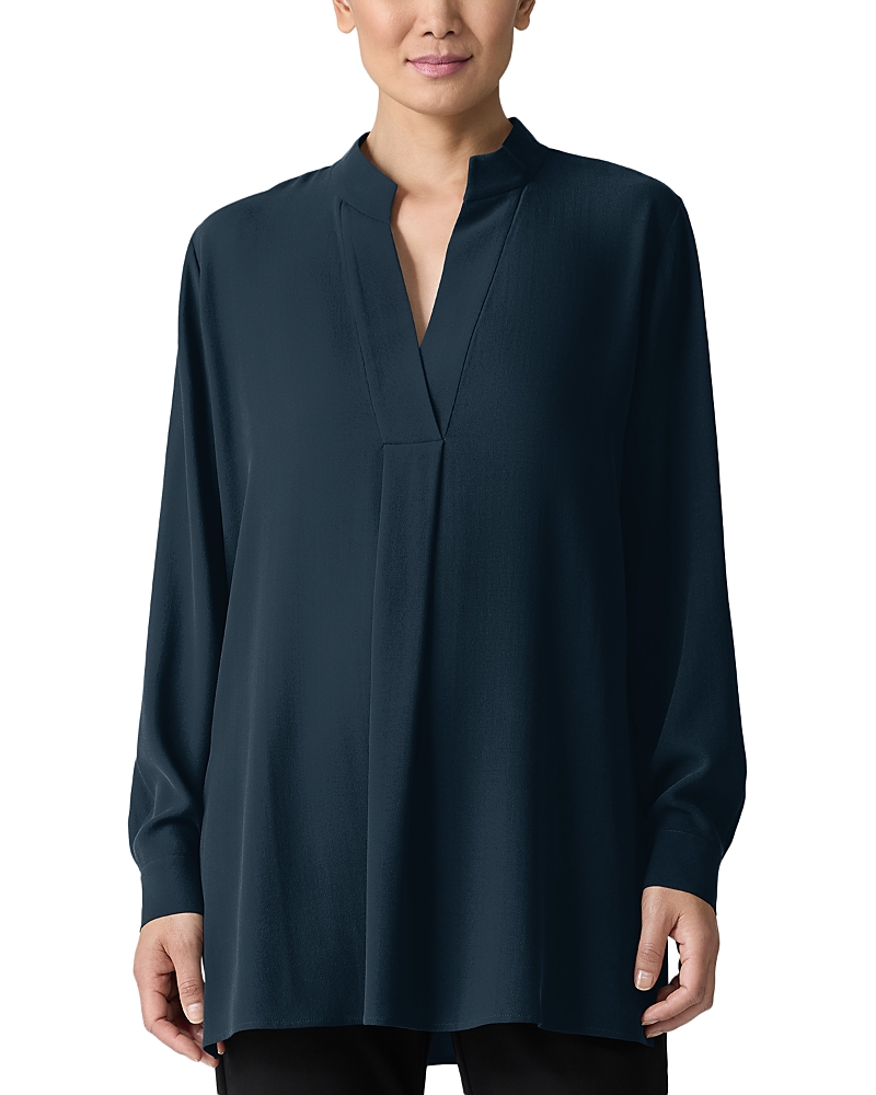 Eileen Fisher Silk Stand Collar Tunic In Deep Adriatic