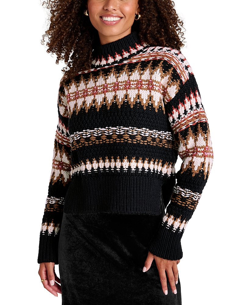 Splendid Henrietta Wool Fair Isle Sweater In Black Mix