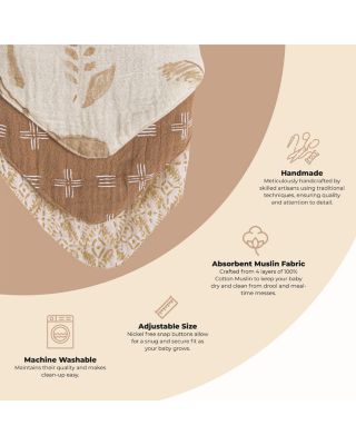 Kendi Safari Muslin Bib Set, 3 Pack - Ages 0-36 Months