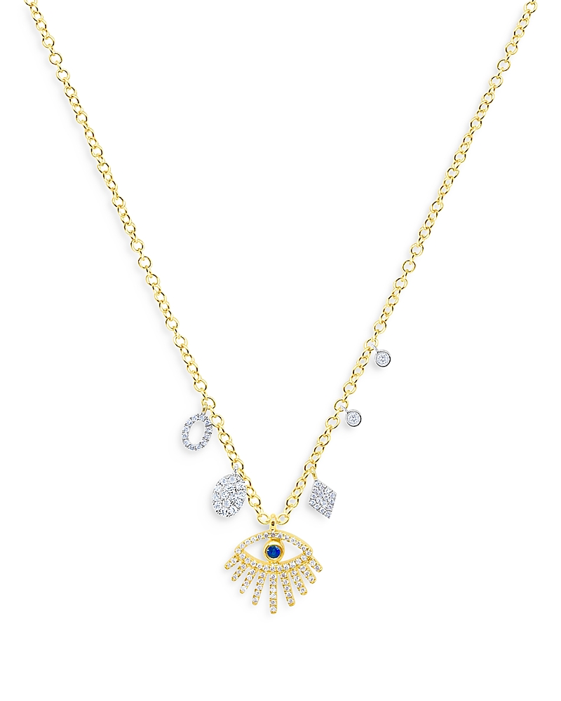 Meira T 14k Yellow Gold Diamond & Blue Sapphire Evil Eye Charm Necklace, 18 In Blue/two-tone