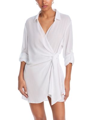 AQUA - Wrap Shirt Dress Swim Cover-Up - Exclusive
