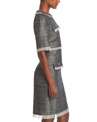 Metallic Tweed Fringe Trim Dress