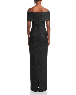 Metallic Off-the-Shoulder Jacquard Gown
