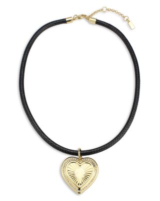 AQUA - Romantic Pav&eacute; Heart Nylon Cord Pendant Necklace in Gold Tone, 16"-18" - Exclusive