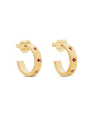 kate spade new york Red Pave Huggie Hoop Earrings in Gold Tone