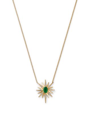 Bloomingdale's Fine Collection - Emerald & Diamond Starburst Pendant Necklace in 14K Yellow Gold, 18"
