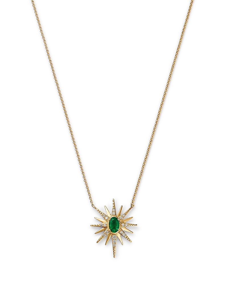 Bloomingdale's Fine Collection Emerald & Diamond Starburst Pendant Necklace in 14K Yellow Gold, 18