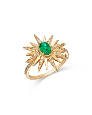 Bloomingdale's Fine Collection - Emerald & Diamond Starburst Ring in 14K Yellow Gold