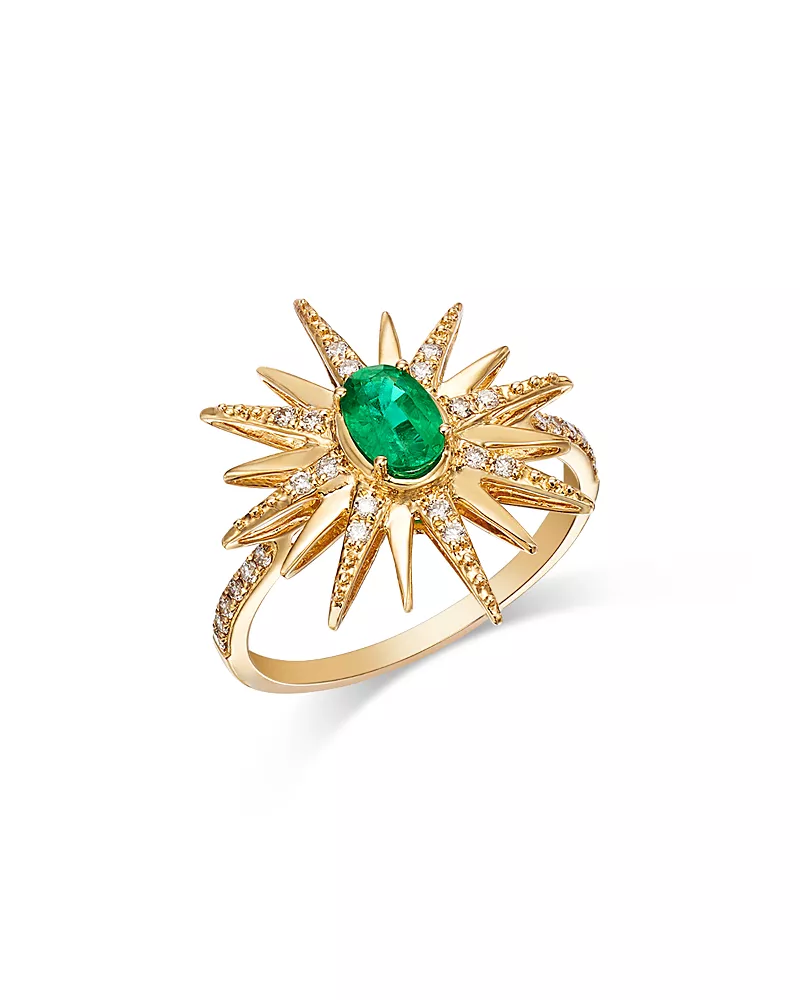 Bloomingdale's Fine Collection Emerald & Diamond Starburst Ring in 14K Yellow Gold