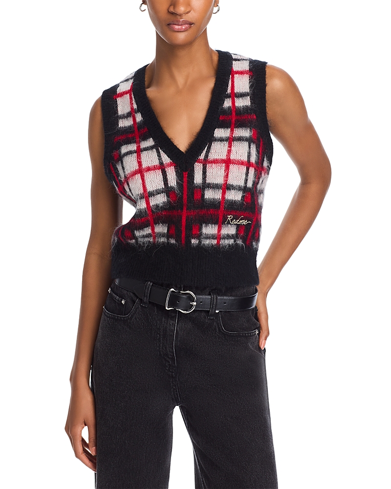 Re/done Tartan V Neck Vest Black/red/white In Black/red/white