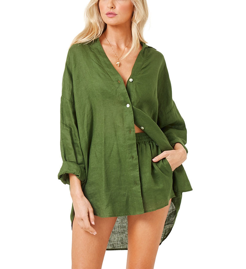 L*space Rio Button Front Linen Cover Up Tunic In Jungle