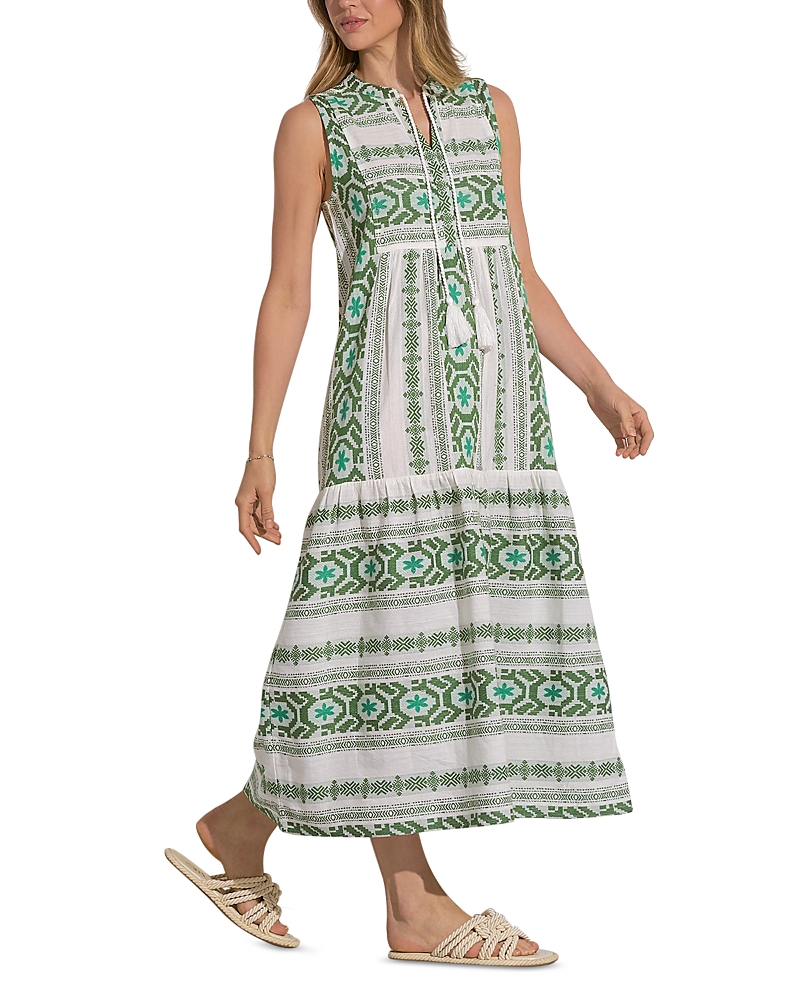 Elan Sleeveless Maxi Swim Cover-up Dress In White Green