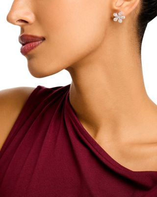 Diamond Flower Stud Earrings in 18K White Gold, 1.51 tcw