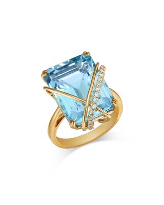Bloomingdale's Fine Collection - Sky Blue Topaz & Diamond Crossover Statement Ring in 14K Yellow Gold
