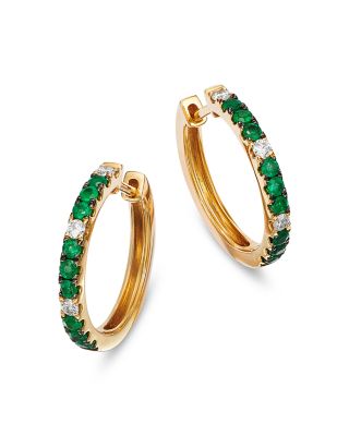 Bloomingdale's Fine Collection Emerald & Diamond Hoop Earrings in 14K Yellow Gold