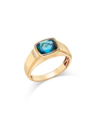 Bloomingdale's Fine Collection - Men's London Blue Topaz & Diamond Ring in 14K Yellow Gold