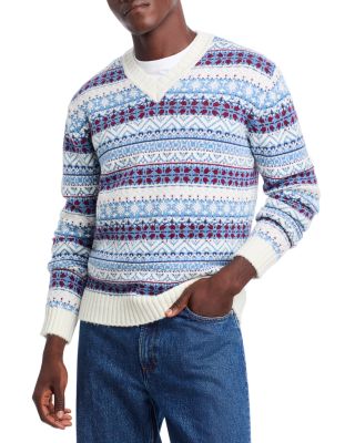 HUGO - Sissoh Wool Blend Fair Isle Relaxed Fit V Neck Sweater