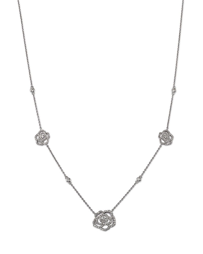 Bloomingdale's Fine Collection Diamond Flower Station Necklace in 14K White Gold, 0.75 tcw