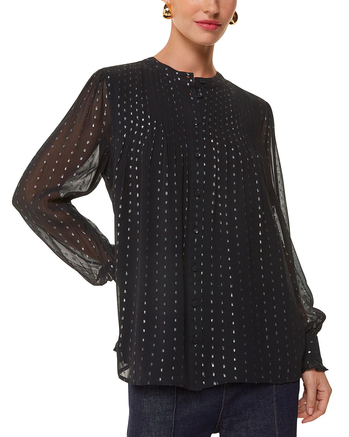 Whistles Petites Metallic Stripe Shirt
