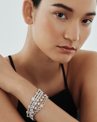 Diamond Round & Baguette  Tennis Bracelet in 14K White Gold, 3.0 tcw