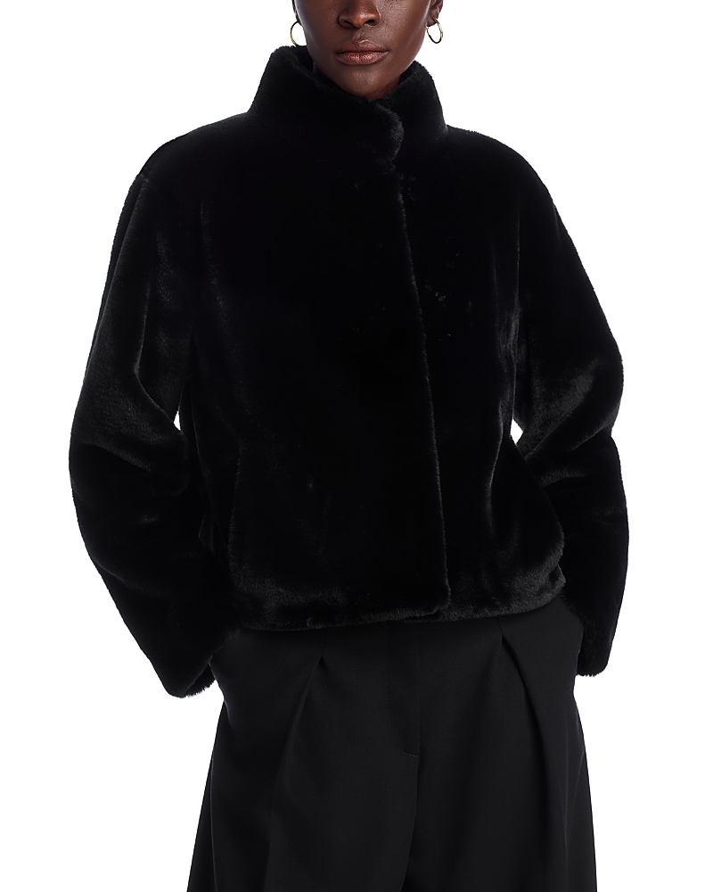Velvet By Graham & Spencer Faux Fur Snap Front Jacket In Black