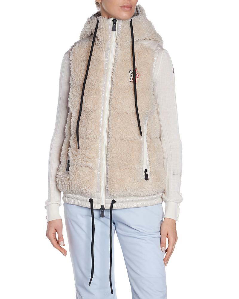 Moncler Padded Teddy Vest In Light Beige