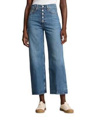 Ralph Lauren - High Rise Button Fly Wide Leg Crop Jeans in Blue