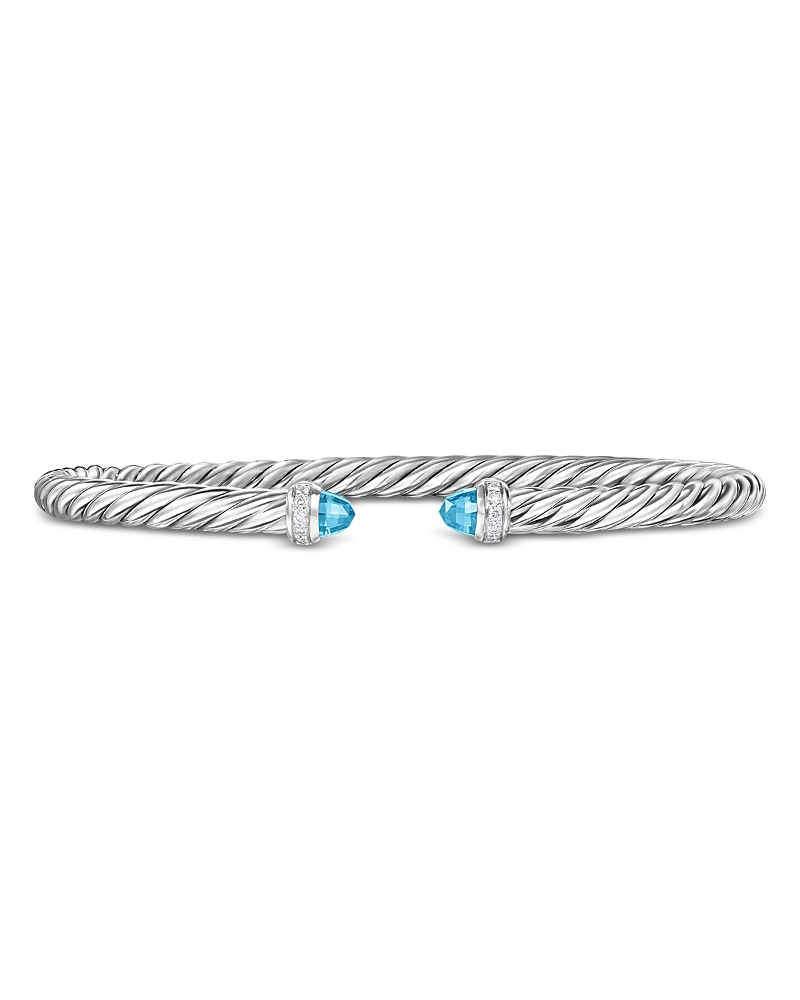 David Yurman Cablespira Flex Bracelet in Sterling Silver with Blue Topaz and Diamonds, 4mm